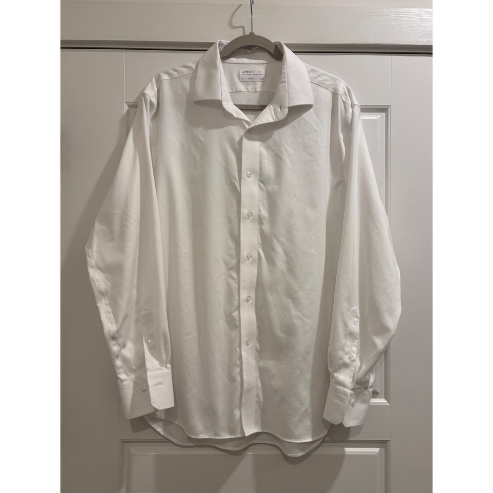 Lorenzo Uomo The Perfect White Shirt Trim Fit Mens 17 34/35 Cotton Stretch White